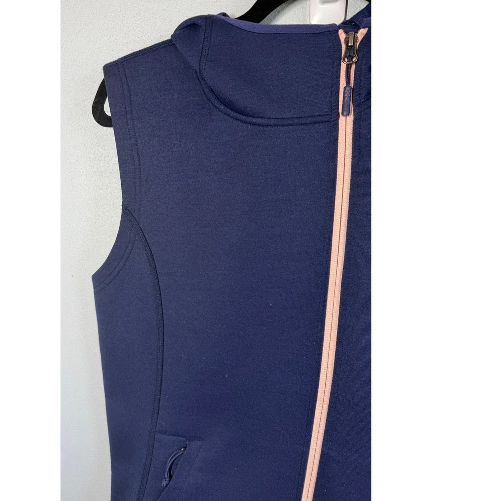 The North Face Womens M Hooded Fleece Vest Navy Blue Full Zip Pink Layering